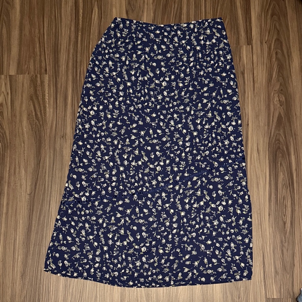 Worthington Navy Floral A-Line Skirt